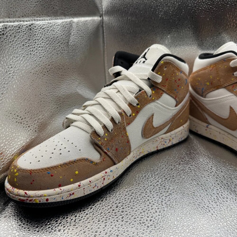 Size 10 Air Jordan 1 SE Mid Mens Black White Brushstroke Paint Shoes DA8005-100 - Picture 4 of 12